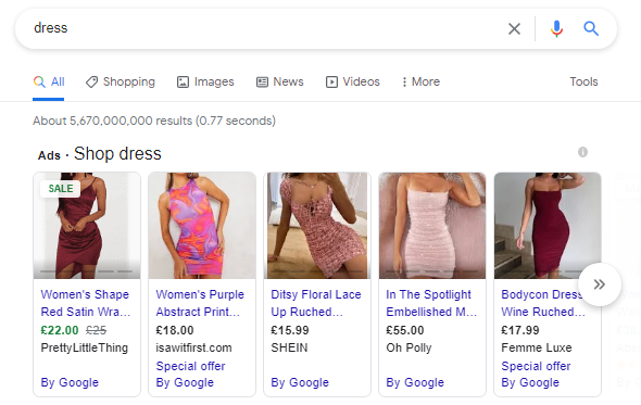 dress google shopping ads on Google