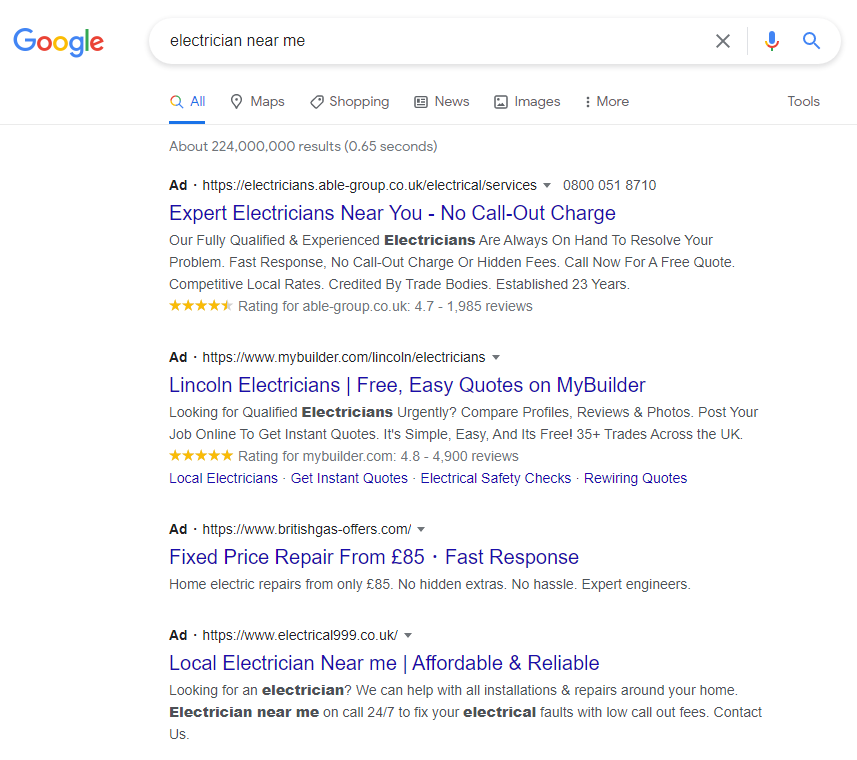 electrician near me google search to show google ads blog