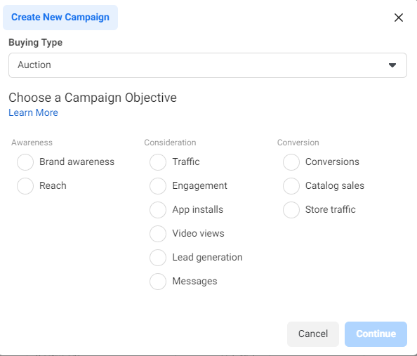 campaign objectives for a facebook ad
