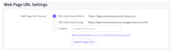 Where to set BigCommerce Web Page URL Settings