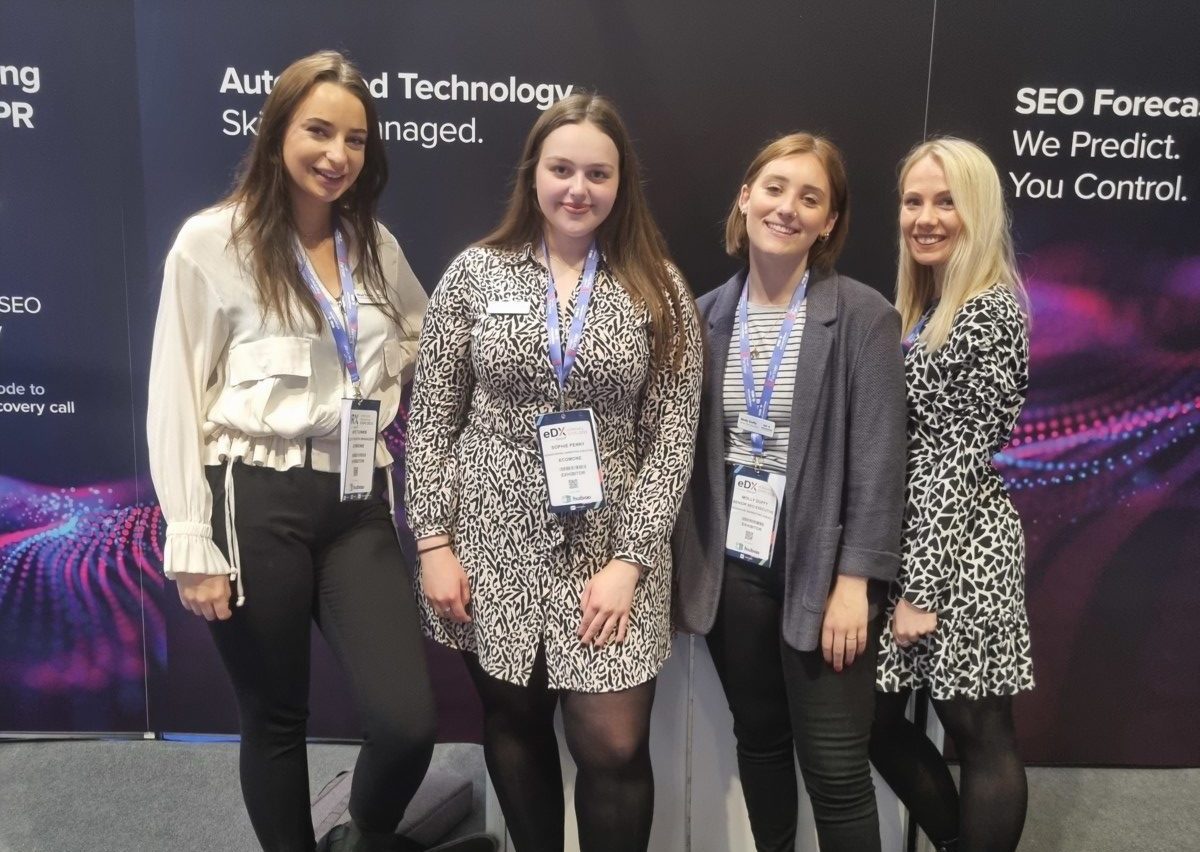 Skye, Sophie, Molly and Emma attending the IRX event for retailers standing in front of the stand