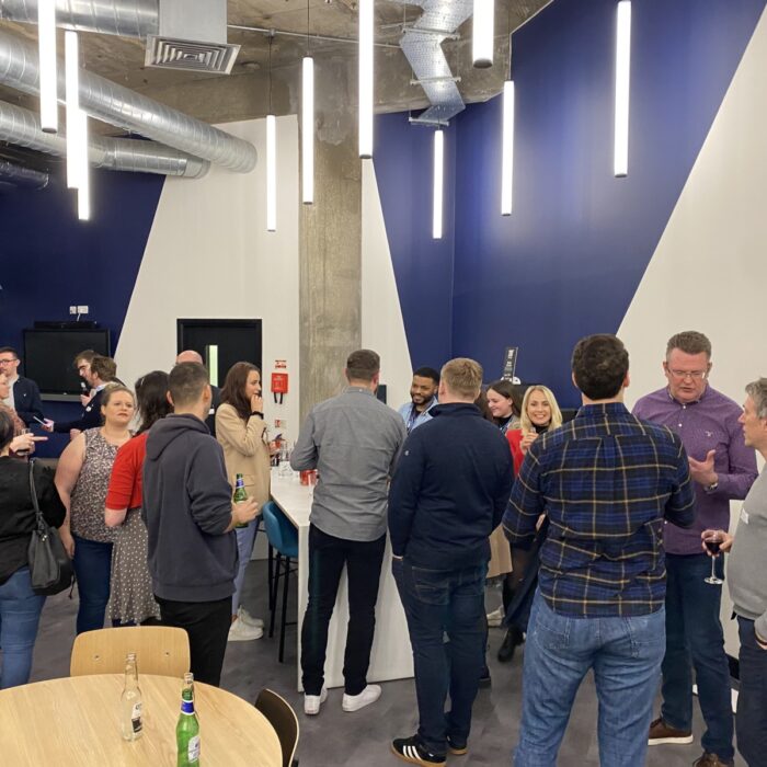 group of business people networking in mosaic digital hub