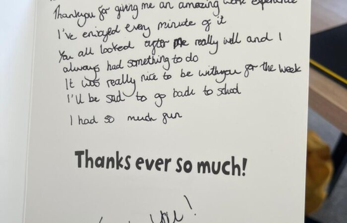 work experience thank you card written by lewis