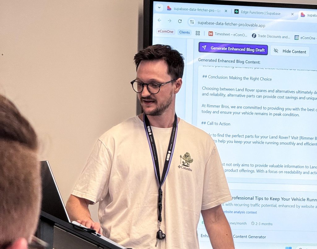 alex spooner stood presenting at ai games