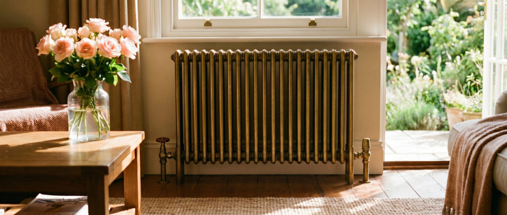 radiator next to some flowers in a house